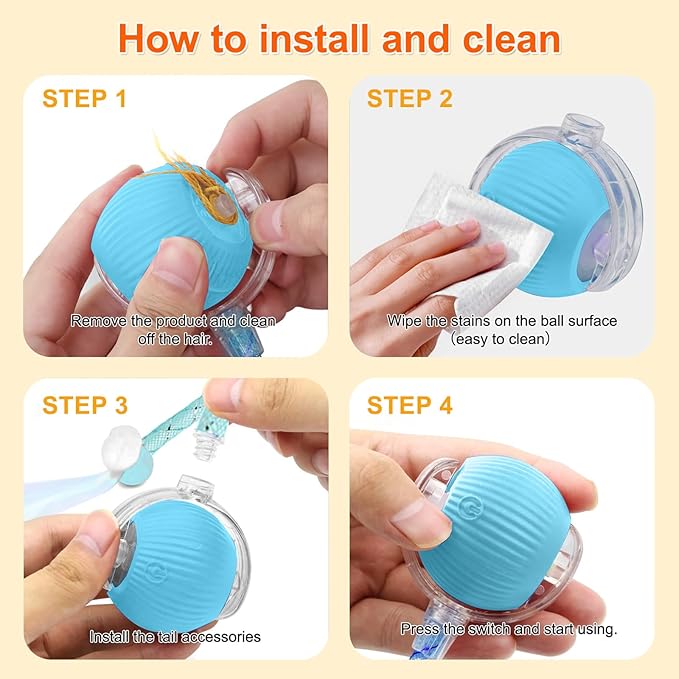 Interactive Cat Toys for Indoor Cats, Automatic Kitten Toys for Bored Indoor Adult Cats, Smart Kitten Rolling Ball Moving Balls Toy, Rechargeable Dog Cat Ball for Enrichment Exercise (Blue)