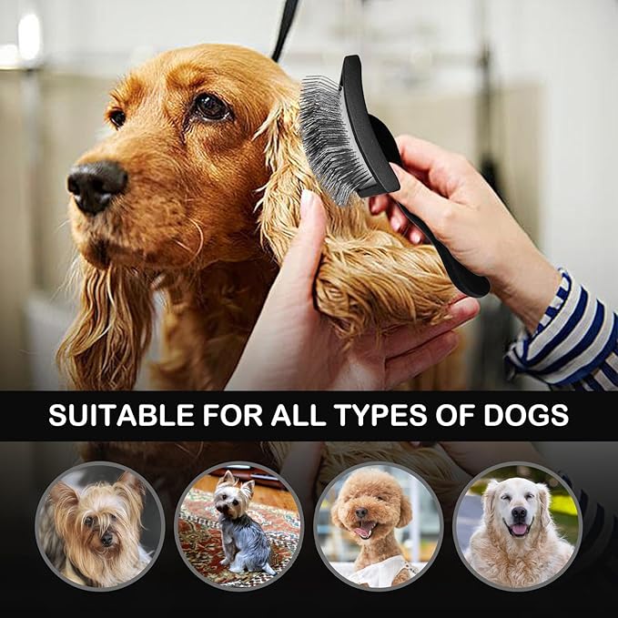 Dog Slicker Brush for Golden Doodle Grooming Kit - Dematting Brushes for Goldendoodles, Labradoodles, Poodles - Pet Hair Brush for Medium & Long Haired Dogs - Large (Black)