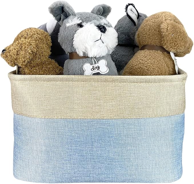 Custom Dog Cat Toy Storage Basket with Name Sturdy Foldable Collapsible Storage Bin with Handles for Organizing Pet Stuffs, Toys, Clothing,( Blue and White), 15" x 9.8" x 9"
