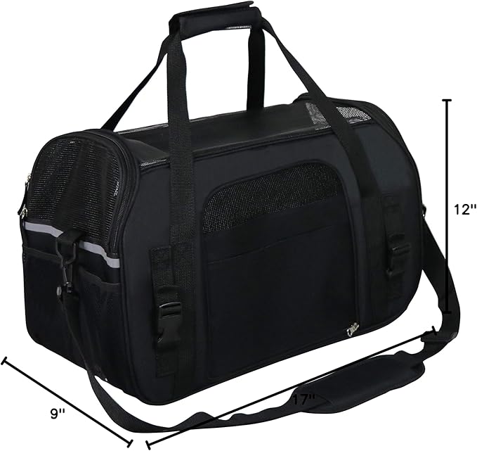 EliteField Soft Sided Pet Carrier (3 Year Warranty, Airline Approved), Multiple Sizes and Colors Available (Medium: 17" L x 9" W x 12" H, Black)
