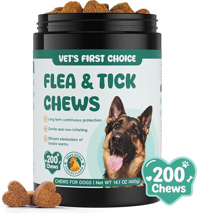 Flea and Tick Prevention for Dogs Chewable, Natural Flea and Tick Treatment Chews, 200 Soft Oral Dog Flea Supplement for Puppy & All Breeds