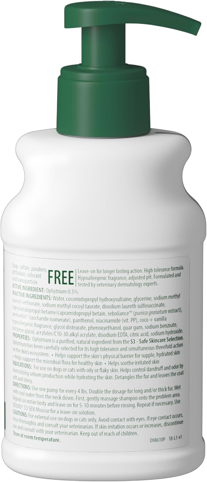 Douxo S3 SEB Shampoo, Contains 0.5% Ophytrium, Odor Control & Seboregulating, for Oily to Flaky Skin, Seborrhea, for Dogs and Cats, 6.7 fl. oz. (200mL)