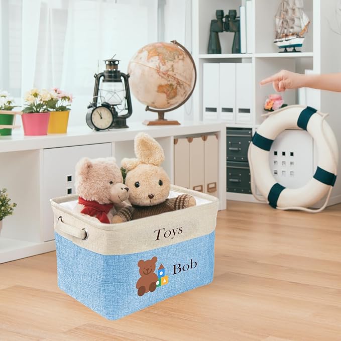 Personalized Baby Toy Basket Custom Toy Box with Name Storage Organizer Collapsible Laundry Basket Cute Basket with Handles for Girl Boy