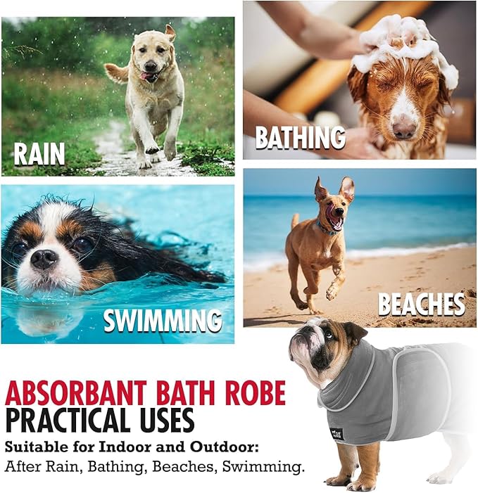 Tuff Pupper Fast Drying Dog Bath Robe | 800 GSM Plush Dog Towel Bathrobe/Dressing Gown | Super Absorbent Pet/Puppy Bathrobe | Adjustable Hood & Belly Strap | Super Soft | Fast Drying (Giant, Gray)