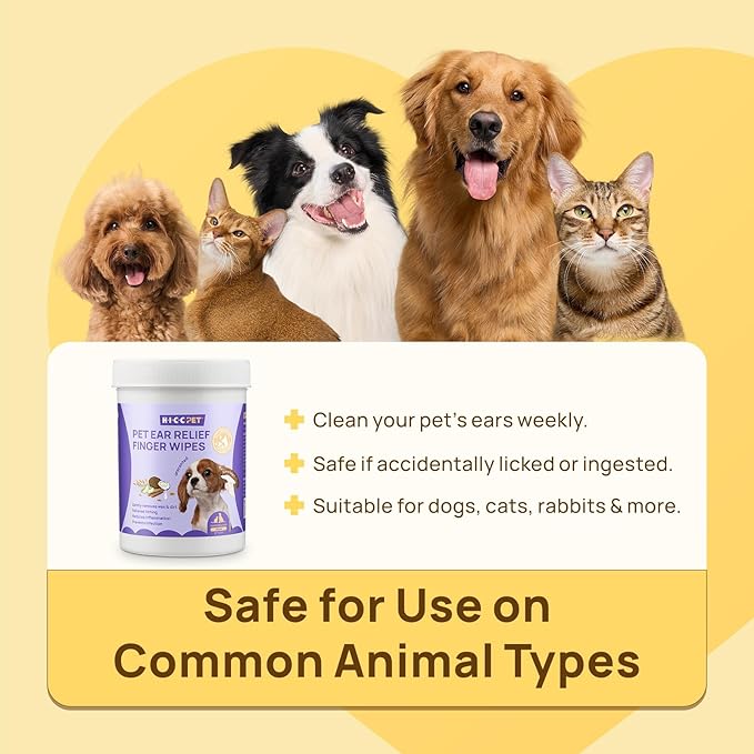 HICC PET Ear Cleaner Wipes for Dogs & Cats, Vet-Recommended Dog Ear Infection Treatment to Relief Itching & Inflammation, Remove Wax, Dirt & Stop Smelly, Cleaning Deodorizing Wipes 100ct(Unscented)