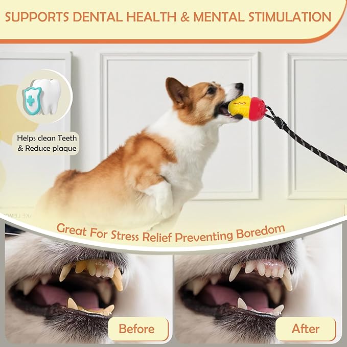 Interactive Dog Toys Tug of War,Dog Puzzle Toy Squeaky for Medium Small Breed Mental Stimulation,Indestructible Food Dispensing Dog Toy to Keep Busy,Red Yellow