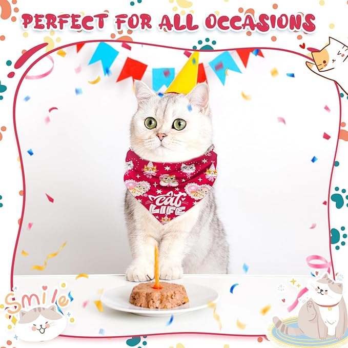 30 Pcs Dog Bandanas Bulk, Summer Pet Bandanas Bulk, Cute Kitty Pattern Dog & Cat Bandanas for Small Pets, Breathable Washable Triangle Scarves for Pet Grooming, Gifts, Parties