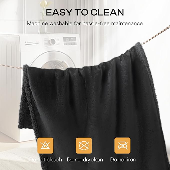 Waterproof Pet Blanket, Liquid Pee Proof Dog Blanket for Sofa Bed Couch, Reversible Sherpa Fleece Furniture Protector Cover for Small Medium Large Dogs Cats, Black Medium(57" x 40")