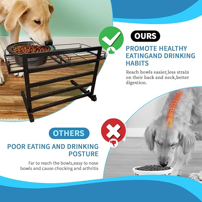 Elevated Dog Bowl Stand - Adjustable Holder with 3 Heights for Small to Large Dogs (For 2Pcs 9.8in Bowls)