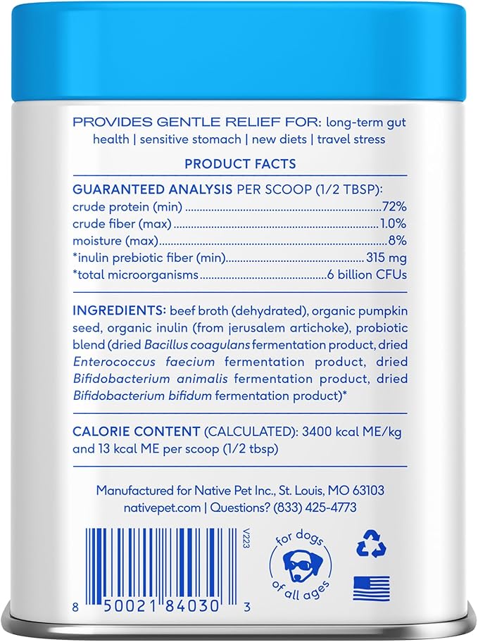 Native Pet Probiotics for Dogs - Dog Probiotics Powder for Digestive Health, Gut Support, & Immune Boost – Vet-Formulated Powder for Maximum Potency with Digestive Enzymes & Prebiotics - 30 Scoops