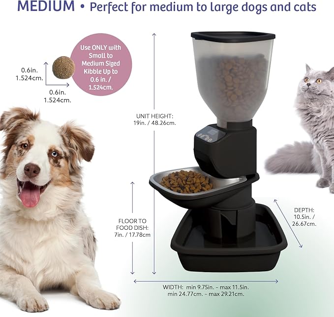 Feeding Friend® Automatic Dog & Cat Food Feeder with Water Dispenser – Smart Pet Feeder with Portion Control, OLED Display, Anti Jam Design, Battery Operated Dispenser for Medium Pets - Black