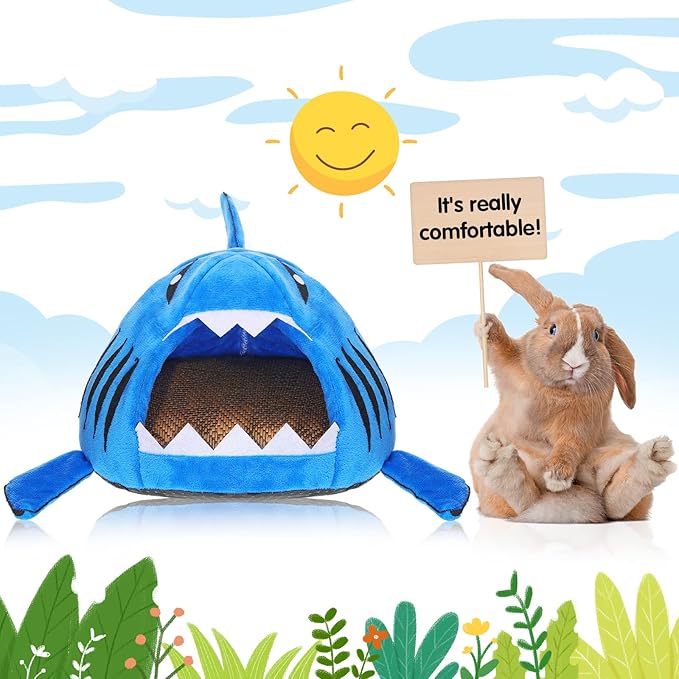 Jetec Shark Guinea Pig Bed Hideout Guinea Pig Animals Bed House Warm Small Hamster Nest Sleeping Mat Cushions Dutch Hamster Hedgehog Rat Chinchilla(Navy Blue)