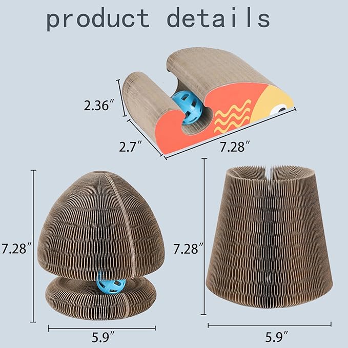 Kitty Curls Cat Toy Kurlz, Interactive Scratch Pad, Foldable Accordion,Recyclable Scratcher with Ball (Orange)