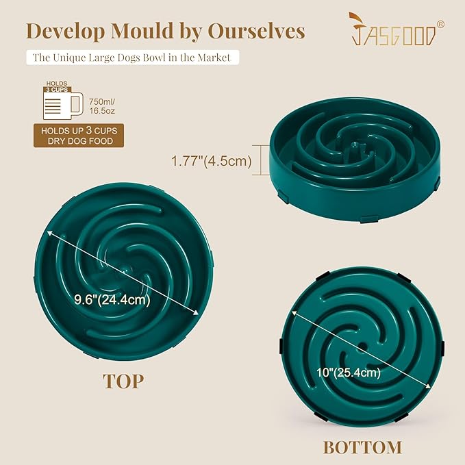 JASGOOD Slow Feeder Dogs Bowl for Large Medium Dogs,Anti-Gulping Pet Slower Food Feeding Bowls Stop Bloat,Preventing Choking