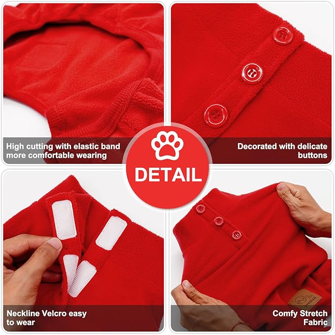 cyeollo Dog Pajamas Warm Christmas Dog Coat Pjs Fleece Thermal Doggie Onesie Stretchy Jumpsuits Cold Weather Jacket Puppy Small Puppy Pajamas Cat Apparel, Color Red XS