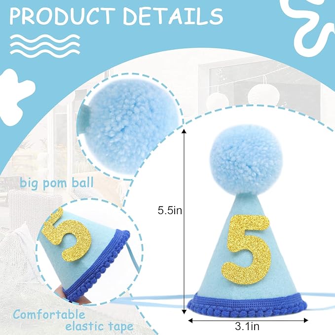 Pet Birthday Hat with Interchangeable Numbers 1-10 | Adjustable Pet Party Cone Hat for Dogs & Cats | Puppy Birthday Photo Props for 1st to 10th Birthday Celebrations (Blue Birthday Pet Hat)