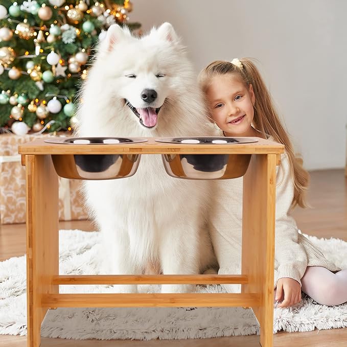 HTB Elevated Dog Bowls,Raised Dog Bowl Stand with 2 Stainless Steel Bowls,Elevated Raised DogBowls for Large Medium Small Sized Dogs
