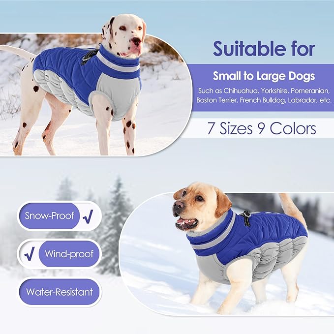 AOFITEE Dog Coat, Warm Dog Jackets for Small Dogs, Dogs Winter Coat with Harness Built in, Reflective Pet Winter Jacket, Waterproof Windproof Puppy Puffer Jacket Fleece Vest, Blue XS