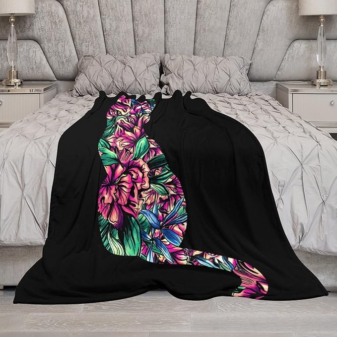 Cat Blanket Gifts - 50"x60" Cute Throw Blanket for Adults Kids - Black Soft Plush Throws for Bed, Couch & Travel