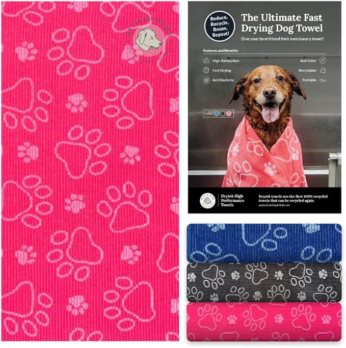 Delilah Home Drytek High Performance Dog Towel, Dries 4X Faster, Luxuriuouly Soft, and Made from Recycled Botlles, 30-inch by 54-inch, Large (Navy)