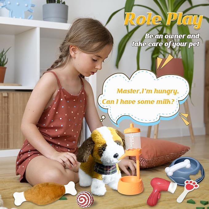 Puppy Toys for Kids, Toy Dogs That Walk and Bark, Walking Dog Toy for Kids with Leash, Interactive Stuffed Puppy with Remote Control, for Girls and Boys Aged 3-7 Year Old