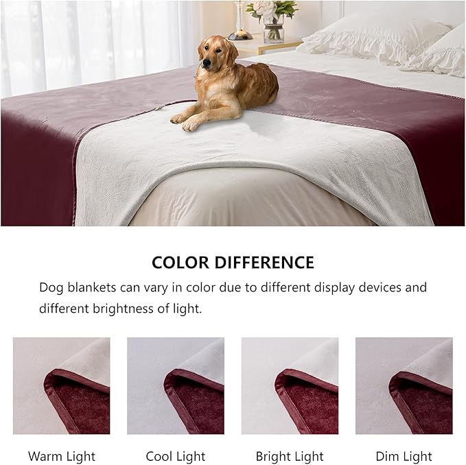 Waterproof Blanket for Bed Protection, Washable Dog Blankets for Couch, Soft Reversible Pet Throw Furniture Protector Cover for Sofa-82"x120",Burgundy Red+Cream