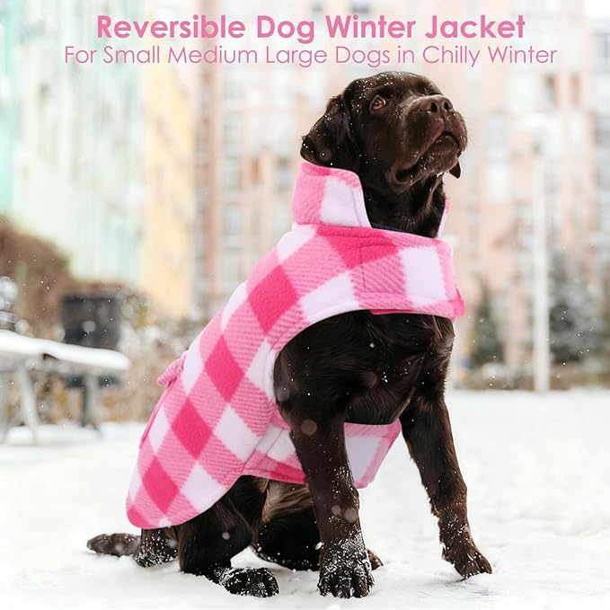 AOFITEE Dog Coat Plaid Dog Winter Coat for Small Dogs, Warm Dogs Jacket Christmas Sweater, Waterproof Pet Puffer Jacket, Reversible Pet Cold Weather Coats for Small Medium Large Pets, Pink L