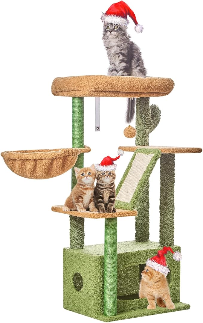 Taoqimiao Cat Tree,38.5-Inch Cat Tower for Indoor Cats,Suitable for Kittens with Luxurious cat condo with Adjustable Baskets and Luxurious Perch MS029ST Cactus