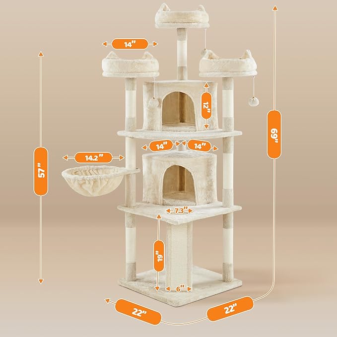 Yaheetech 68.5in Cat Tree Multi-Level Cat Tower with Large Cat Condo&Cozy Perches Stable Pet Play House w/Sisal-Covered Scratching Posts&Board for Indoor Cats, Beige