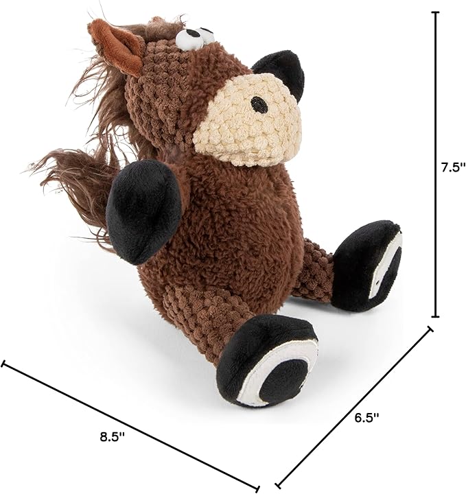 goDog Checkers Sitting Horse Squeaky Plush Dog Toy, Chew Guard Technology - Brown, Small
