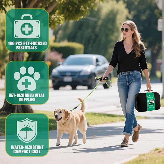 Pet First Aid Kit for Dogs - Pet Emergency Kit for Camping Hiking Traveling Hunting and Sports (Green)