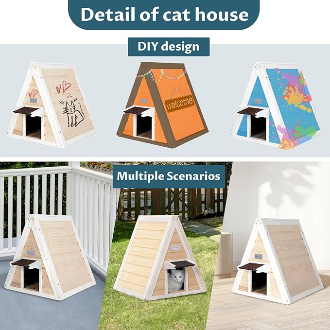 Petsfit Outdoor Cat House Weatherproof, Outside Feral Cat House with Escape Door,Outdoor Indoor Pet House for Small Animal, Small Rabbit Hutch Solid