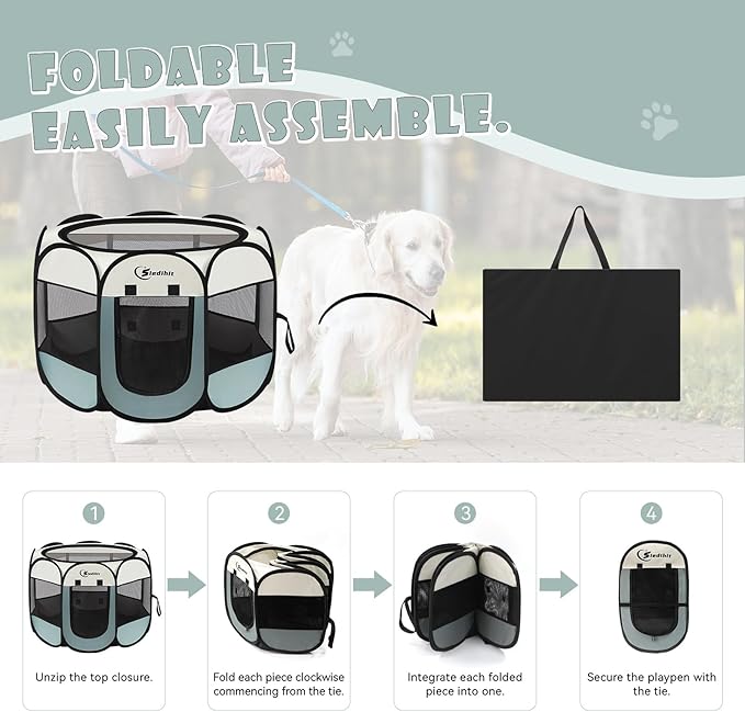 Large Dog Cat Playpen, Puppy Pet Playpen Indoor for Small Dog Crate Tent Cage Outdoor, Portable Pop Up Dogs Enclosure Kennel with Carrying Case for Dogs/Cats/Rabbits, Grey