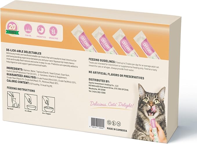 PETPHABET Lickable Cat Treats, Creamy Puree Wet Kitten Treats Salmon Recipe, Squeezable Paste Cat Snacks, Grain-Free Kitty Treat, High Protein Squeeze Up Tubes for Cats (0.5 oz x 20 Counts)