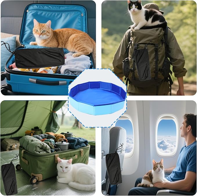 Portable Travel Litter Box for Cats with Scoop & Storage Bag – Foldable, Waterproof, Lightweight Cat Litter Tray for Car, Airplane, Camping, Indoor & Outdoor Use, 19.7" Diameter