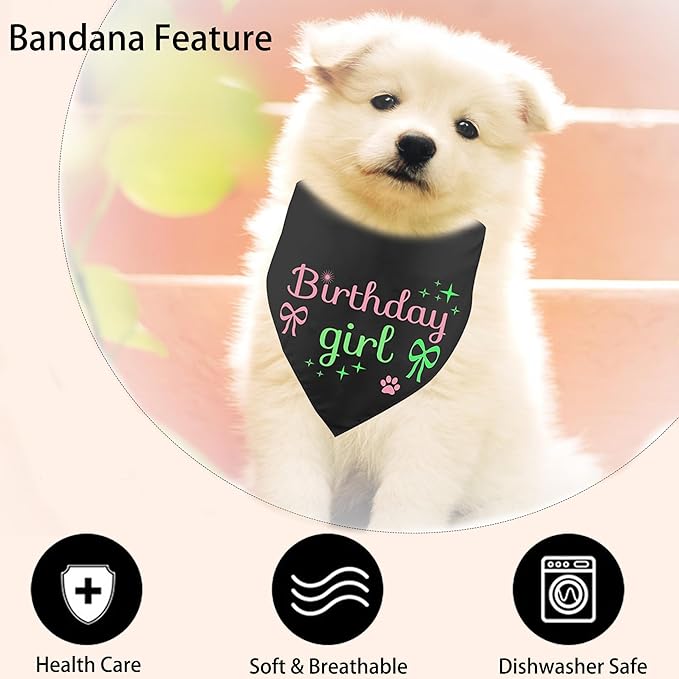 Dog Birthday Bandana Girl, Triangle Dogs Bandanas Dog Party Supplies Pink Girls Birthdays Gift Plaid Bibs Scarf Adjustable Accessories for Small Medium Large Puppy Pet