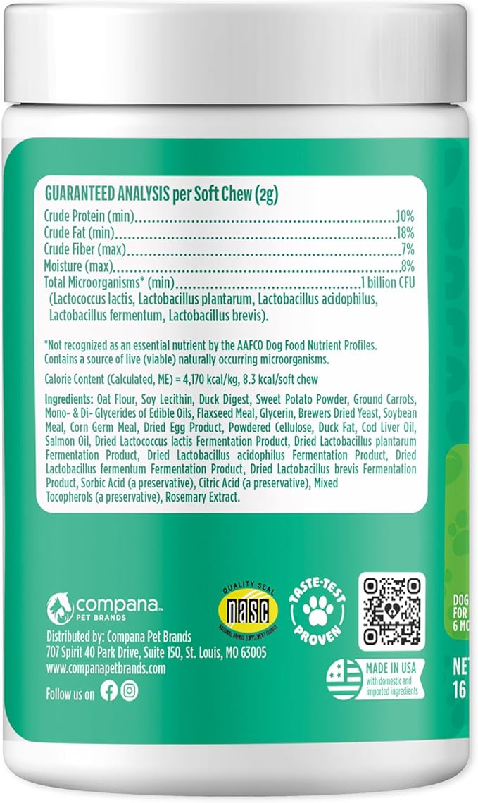 Doggie Dailies Probiotics for Dogs - Advanced Dog Probiotics with Prebiotics - Promotes Digestive Health - Supports Immune System and Overall Health (Duck) 225 Soft Chews