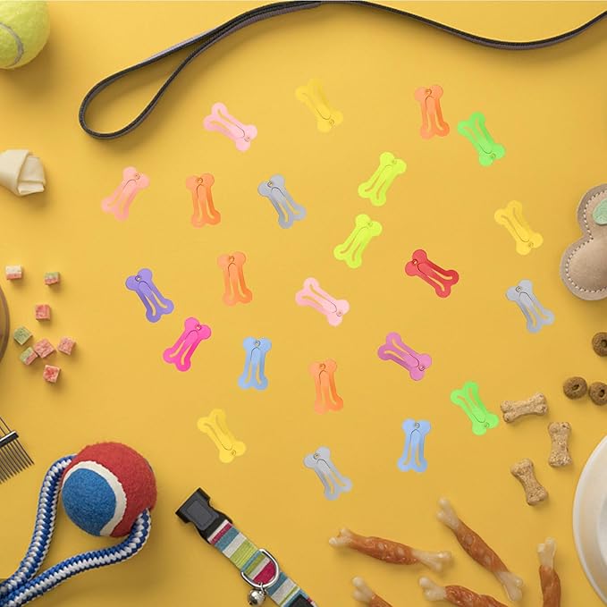 BOYIVI 48 Pieces Hair Clips for Dogs 1 Inch Mini Bone Shaped Snap Pet Hair Barrettes Multicolor Hair Accessories for Dog Cat Puppy Pet