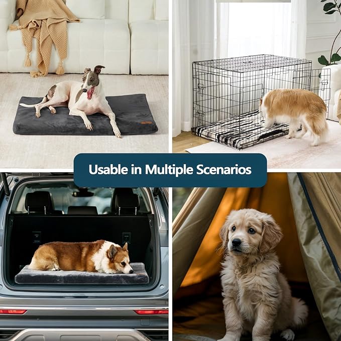 Dog Crate Pad - Extra Large Dog Beds with Removable Washable Cover and Waterproof Lining - XXL Memory Foam Pet Bed for Crate - Reversible Kennel Mat (Cool & Warm), 48-inch, Grey