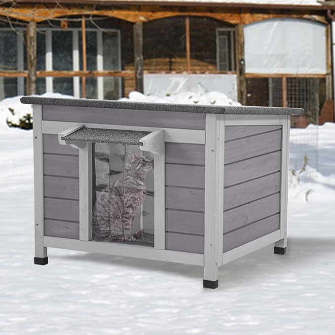 GUTINNEEN Insulated Cat House Outdoor with Triple-Layer - Weatherproof Cat Shelter with Insulation Liner, Elevated Base & Openable Roof for Stray/Feral Cats (Winter-Ready)