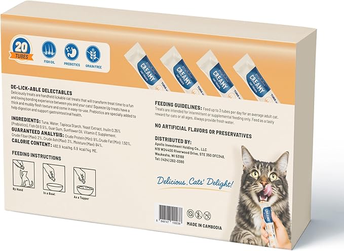 PETPHABET Lickable Cat Treats, Creamy Puree Wet Kitten Treats Tuna Recipe, Squeezable Paste Cat Snacks, Grain-Free Kitty Treat, High Protein Squeeze Up Tubes for Cats (0.5 oz x 20 Counts)