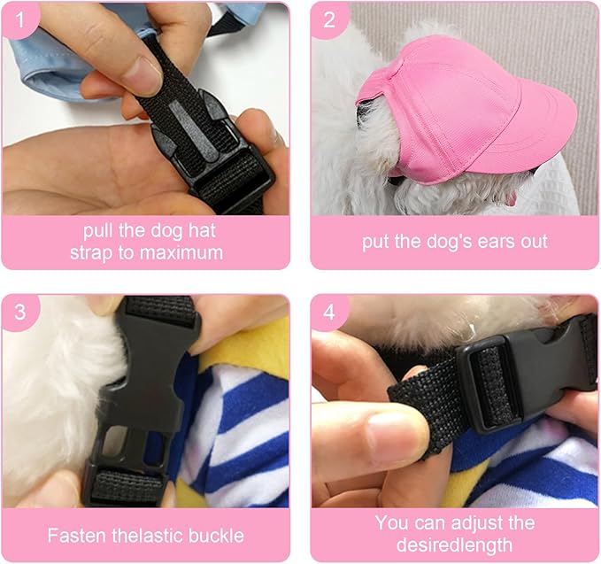 Dog Baseball Caps Hats with Neck Strap Adjustable Ear Holes for Small Dogs in Outdoor Sun Protection, Pet Casual Cap Visor Sunbonnet with Ear Holes, Summer Travel Sport Hat Outfit