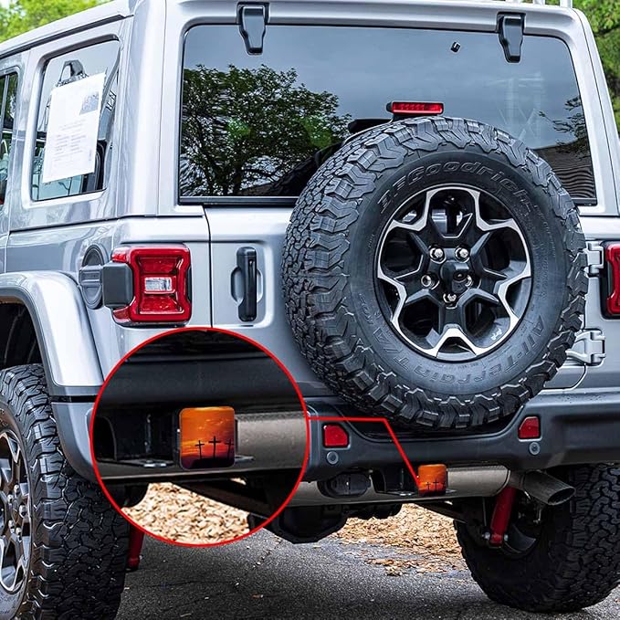 Trailer Hitch Receiver Covers Christian Cross Hitch Cover Protector, Jesus Christ Cross Mountain Sunset 2" Inch Tow Rear Hitch Tube Cover Plug Cap for Pickup Trucks Cars SUVs Sedans Tractors