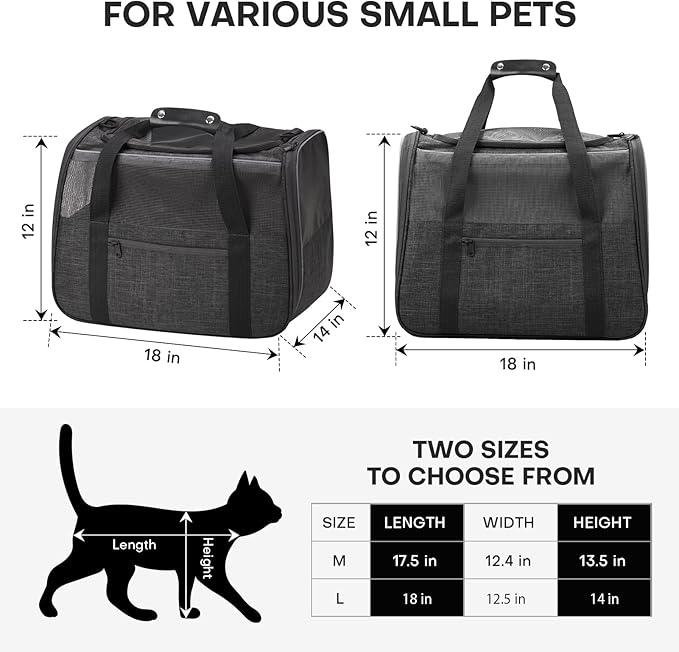 JUNGYOUN Premium Cat Carrier - Pet Carrier for Cat & Small Dogs up to 15lbs - Airline Approved Travel Dog Carrier with Anti-Escape Zippers, Collapsible Travel Bowl & Padded Strap