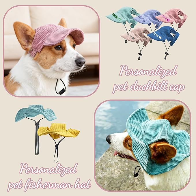 Personalized Dog Hat with Embroidered Name, Custom Dog Hat with Ear Holes, Adjustable UV Sun Protection Pet Baseball Cap Bucket Hats, for Pet Lovers (5 Sizes) (Style2)