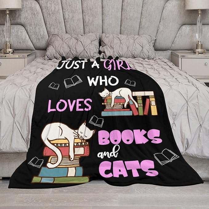 Cat Blanket Gifts - 50"x60" Cute Throw Blanket for Adults Kids - Black Soft Plush Throws for Bed, Couch & Travel