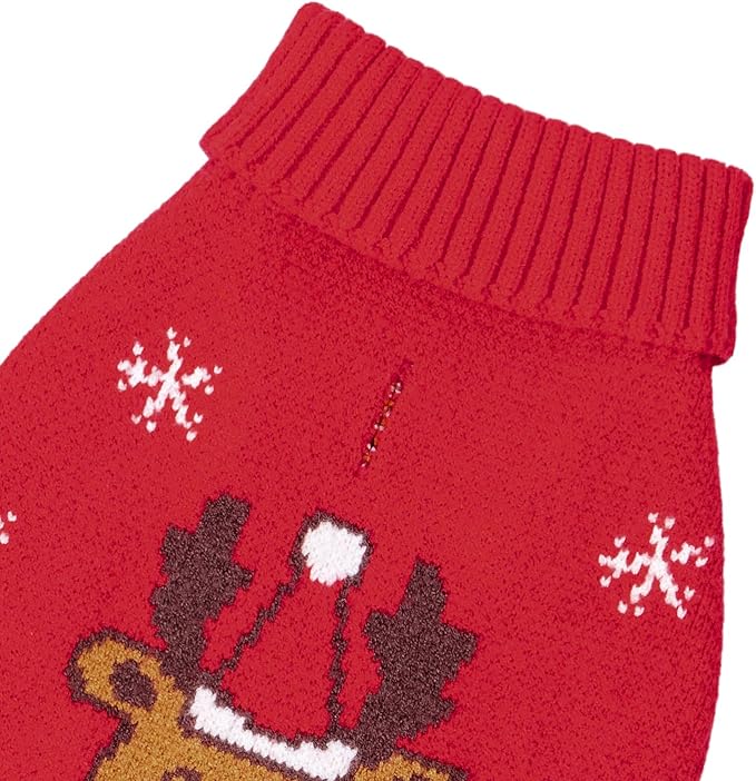 CuteBone Christmas Dog Sweater for Small Medium Dogs Reindeer Knit Red Puppy Sweater Turtleneck Pet Winter Clothes Cat Apparel with Harness Hole
