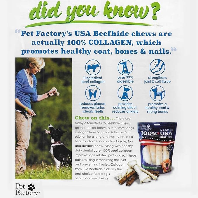 Pet Factory 7in Braided Beefhide Dog Chew Sticks with Peanut Butter Flavor - 100% USA Made Rawhide Chews for Medium Dogs, Long Lasting Dental Health, 7 inches (Pack of 6)