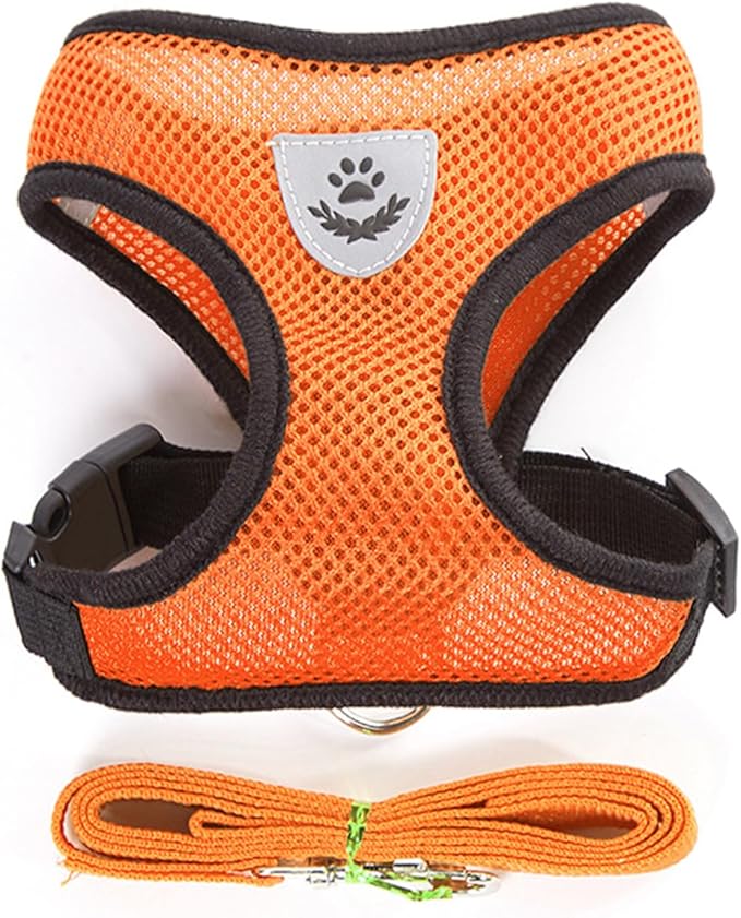 shudyear Summer cat Chest Harness and Leash, Anti-Escape Adjustable Soft mesh cat Leash and Chest Harness Set for All Types of Cats cat Vests (Size L, Orange)