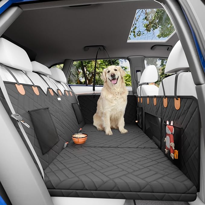 Back Seat Extender for Dogs Hard Bottom Foam - Sturdy Dog Hammock for Car Hard Bottom Car Seat Cover for Dogs with Seatbelt, Carrying Bag, Hair Remover- Dog Backseat Cover SUV, Car, Truck